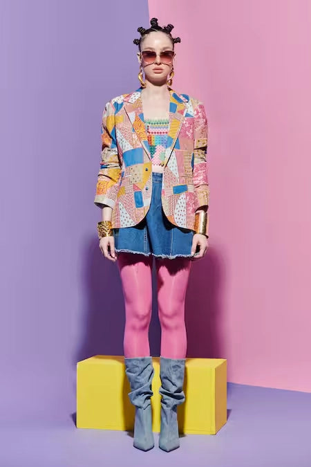 Embroidered Geometric Print Blazer image 0