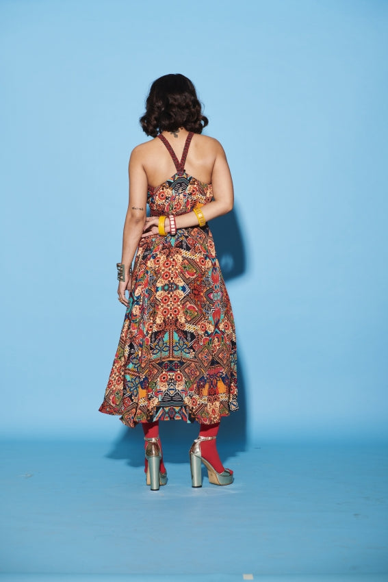 Halter Neck Collage Dress with Braided Straps image 1