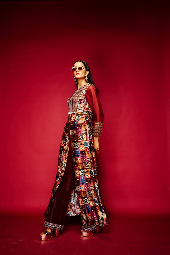Tribal Maroon Tunic Yoke Embr image 1