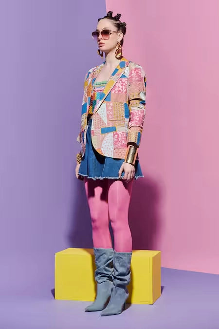 Embroidered Geometric Print Blazer image 1