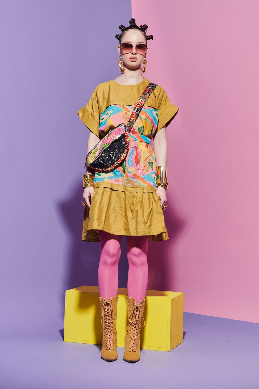 Mustard Dress with Croissant Corset image 0