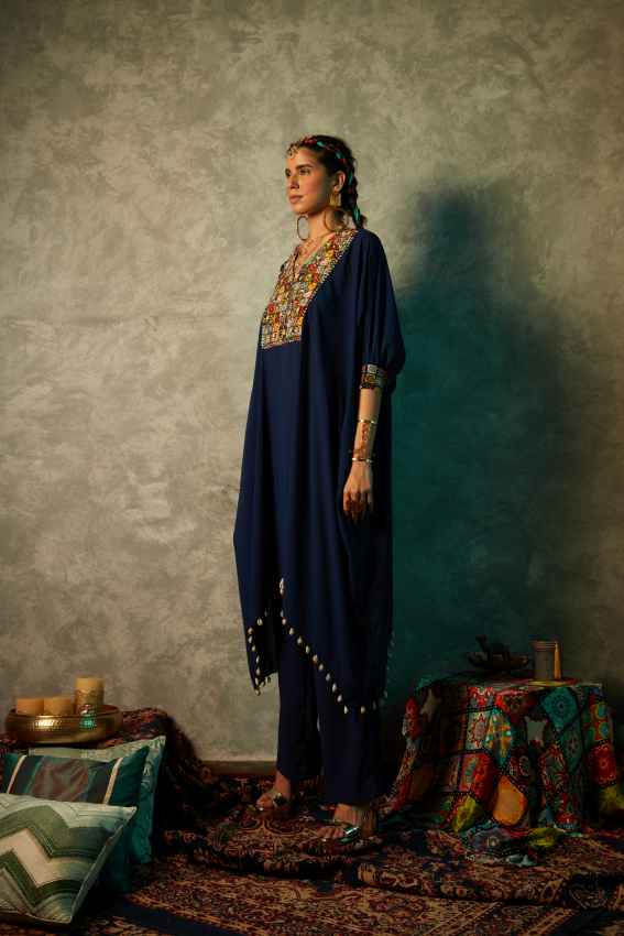 Navy Blue Kurta with Embroidery image 1