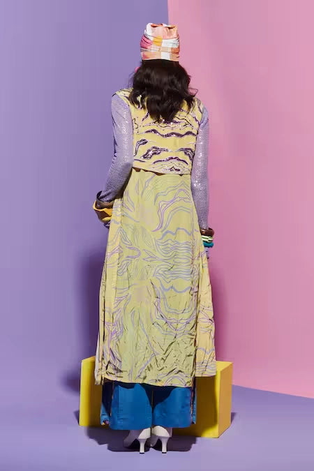 Amoeba Print Shirt & Bralette with Embroidered Denim Pants image 3