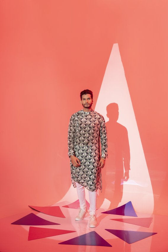 Green Triangle Print Cowl Kurta image 0