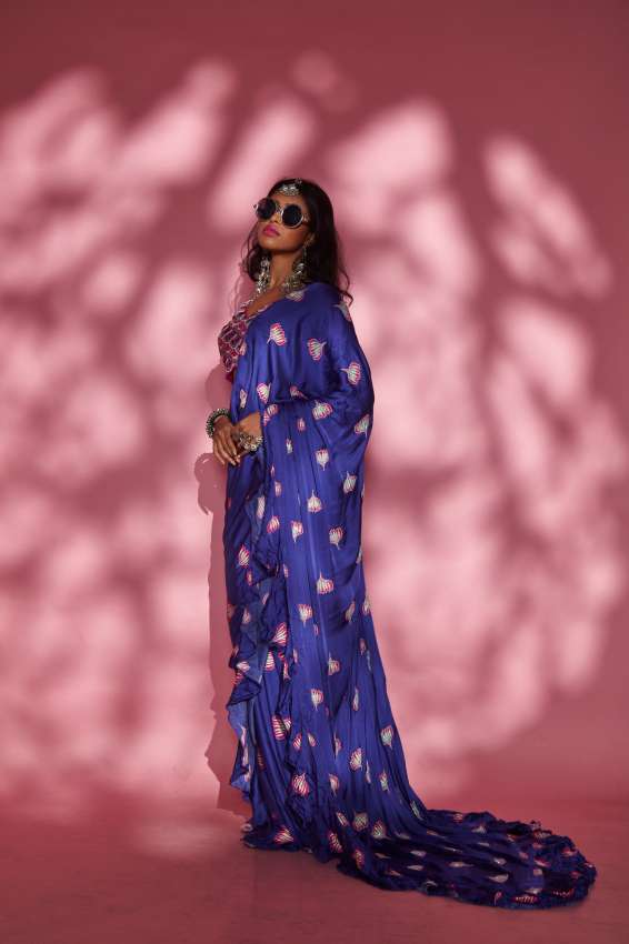 lotus print purple saree image 2