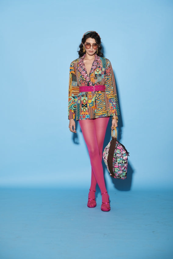 Aztec Embroidered Crepe Jacket with Floral Print image 0