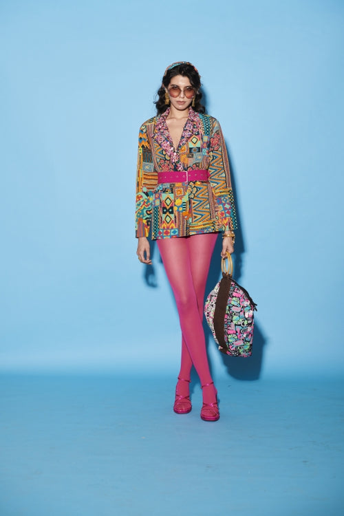 Aztec Embroidered Crepe Jacket with Floral Print image 0