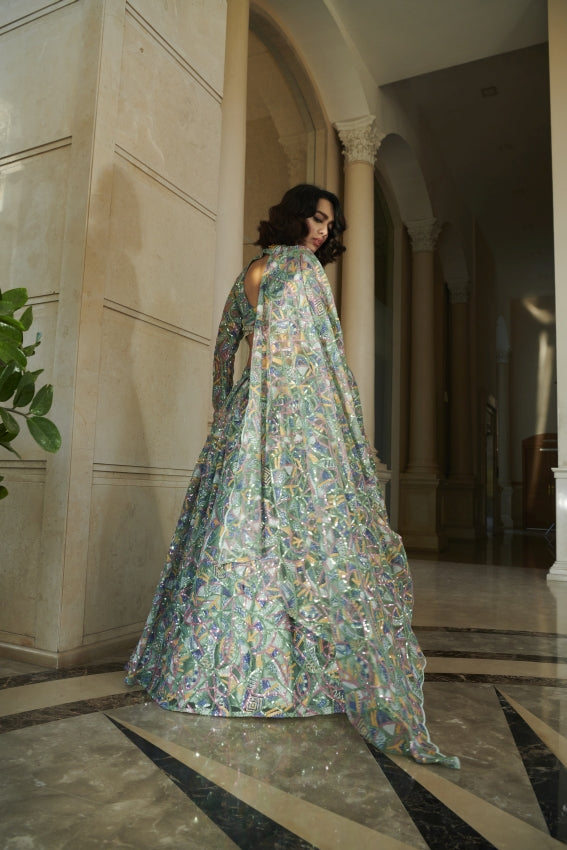 Green Cut Work Lehenga Set – Bold Craftsmanship in Regal Hues image 2