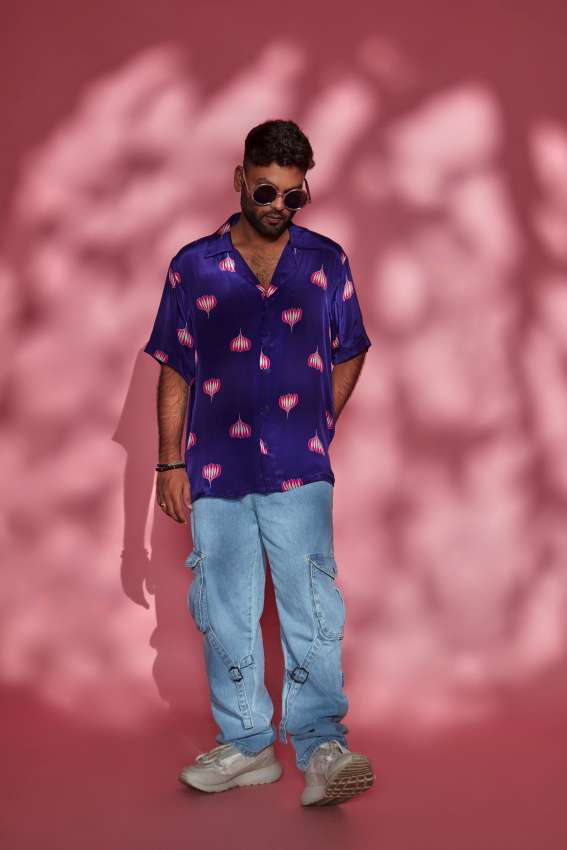 Purple lotus print shirt image 2