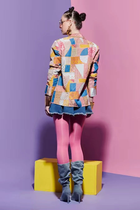 Embroidered Geometric Print Blazer image 3