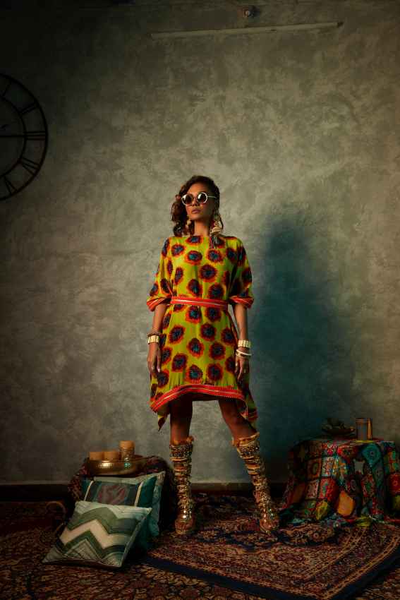 Lime Blotch Short Kaftan image 0