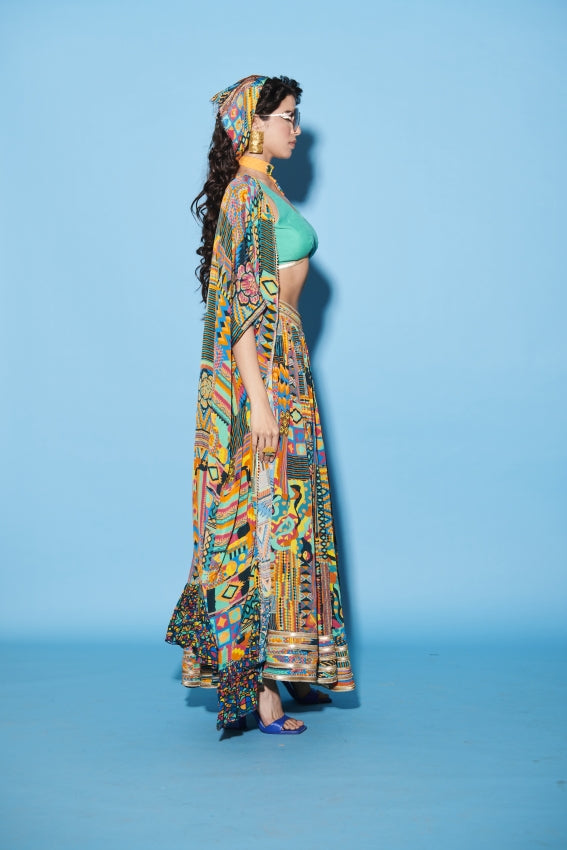Multi Color Lehenga with Cape and Blouse in Viscose Crepe image 2