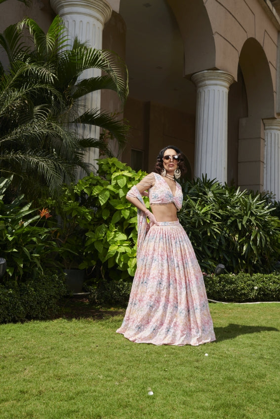 Pink Embroidered Flower Lehenga – Romantic Florals in Timeless Blush image 0