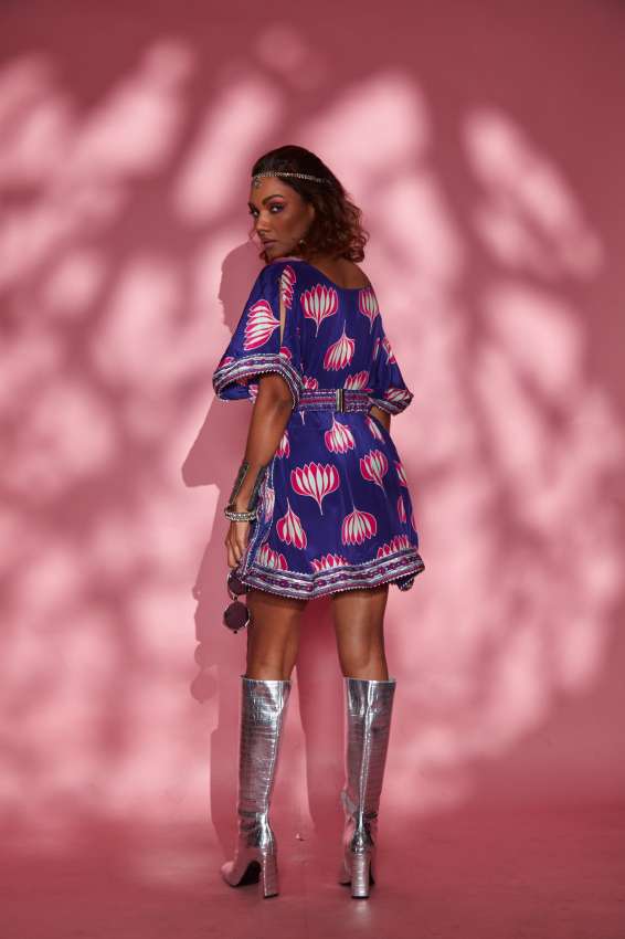 Purple lotus kaftaan dress with belt image 1