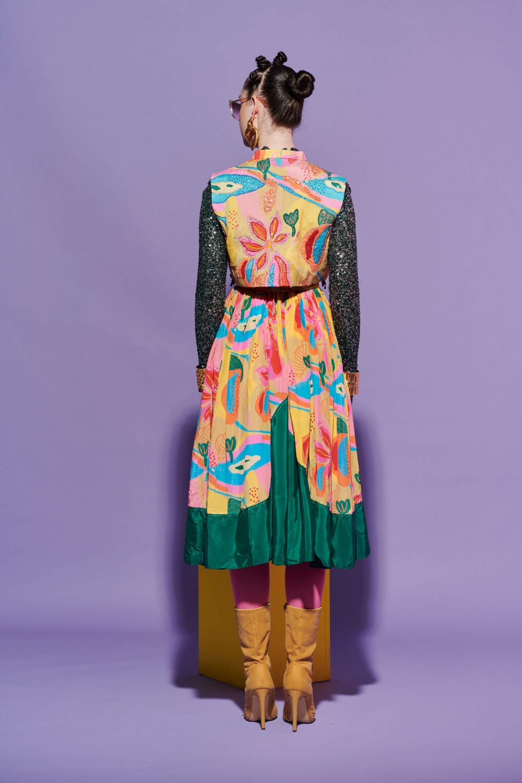 Croissant Print Dress, Quilted Jacket & Sequin Glove Top Set image 3