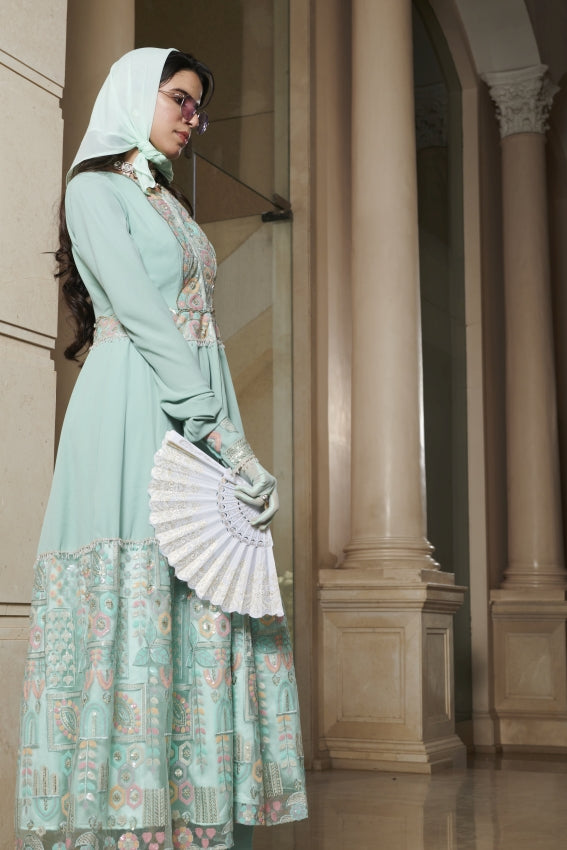 Blue Motif Anarkali – A Fluid Symphony of Craftsmanship and Elegance image 2