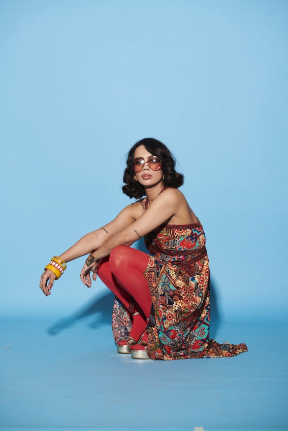 Halter Neck Collage Dress with Braided Straps image 2