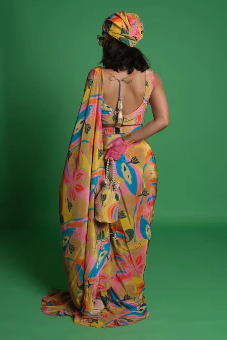 Croissant Pre-Draped Ruffle Saree + Embroidered Blouse Set image 2