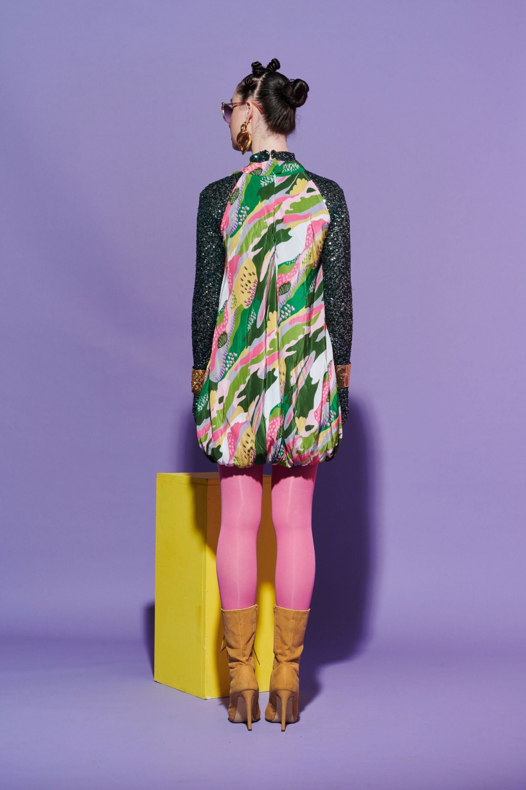 Bubble Hem Scenery Dress with Sequin Glove Crop Top image 2