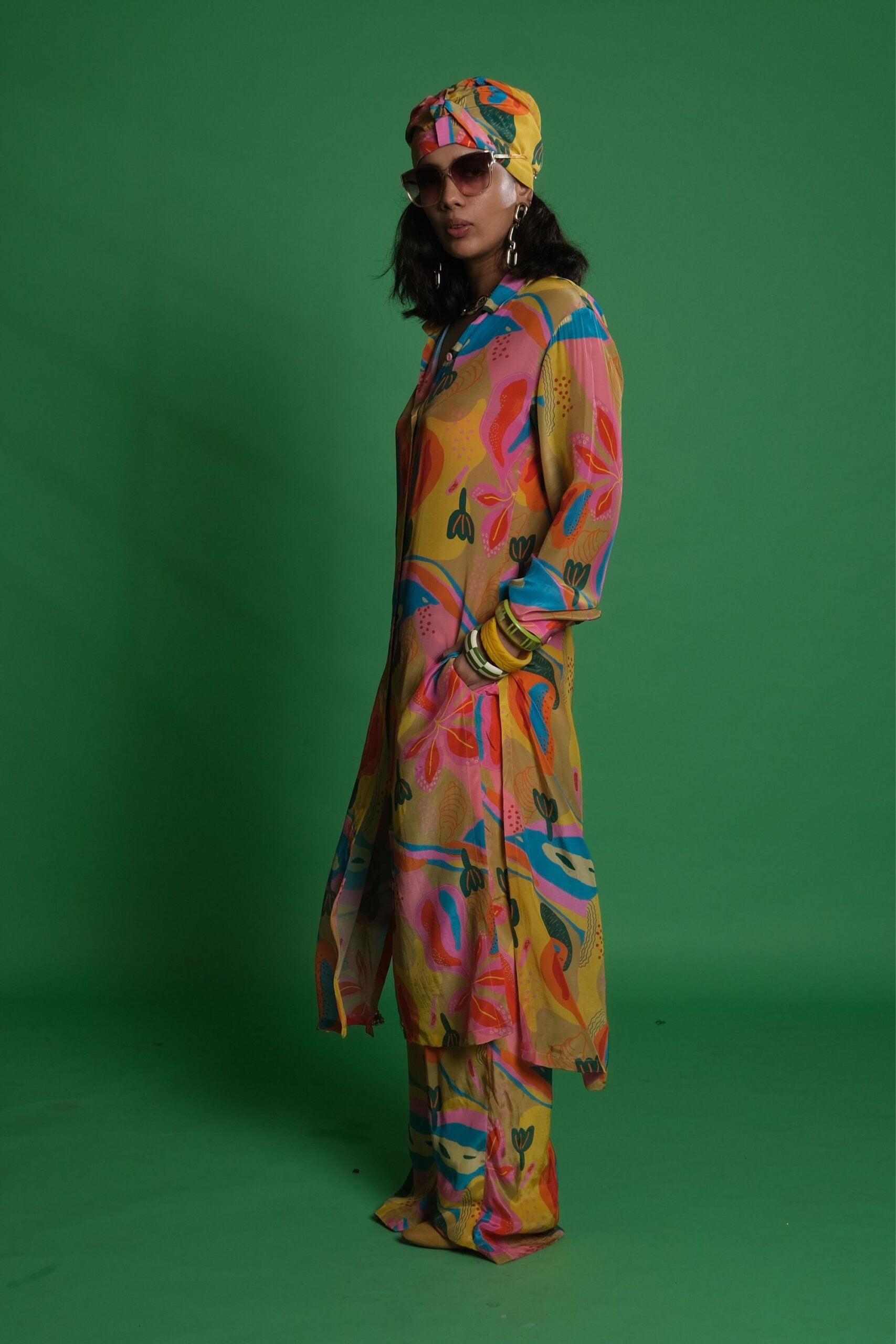 Croissant Print Shirt Kurta with Matching Palazzo Pants image 1