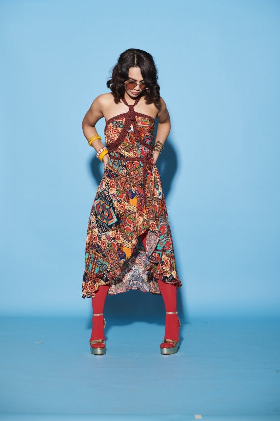 Halter Neck Collage Dress with Braided Straps image 0