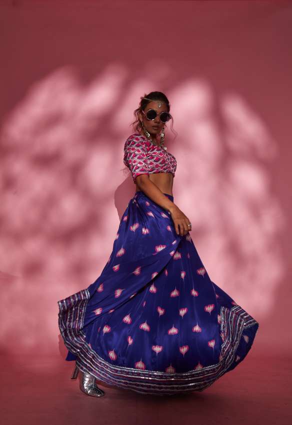 Purple lotus print lehenga image 1