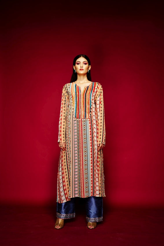 Tribal Border Kurta With Yoke image 0