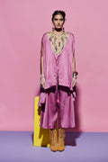 Lavender Kurta Set with Embroidered Yoke in Amoeba Print + Palazzo Pants image 0