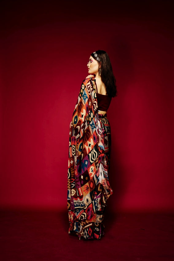 Tribal Maroon Saree image 2