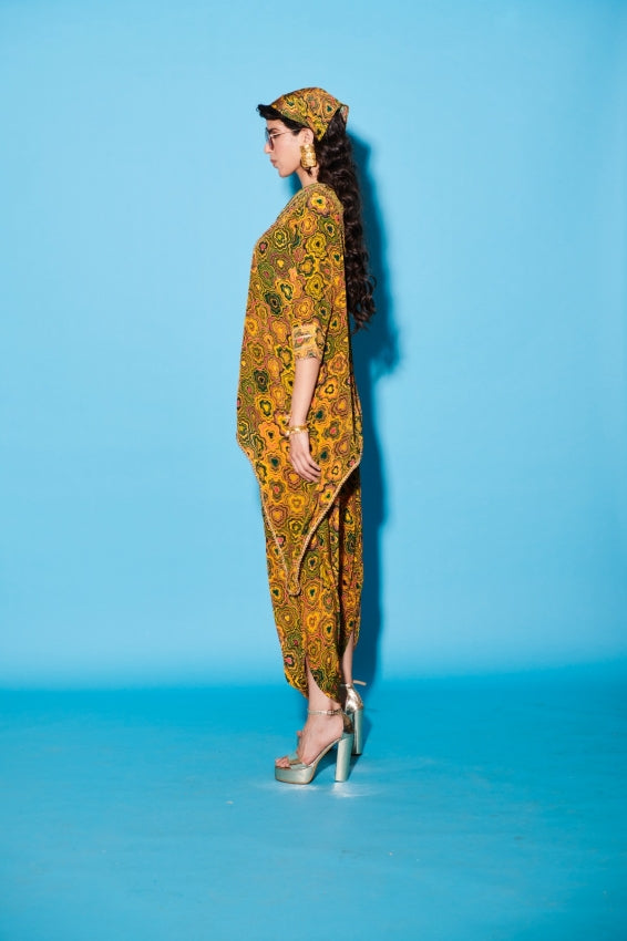 Pinwheel Kurta Dhoti Set in Yellow Viscose Crepe image 1