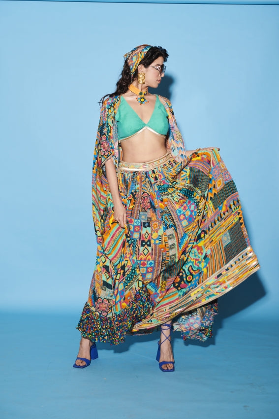 Multi Color Lehenga with Cape and Blouse in Viscose Crepe image 0