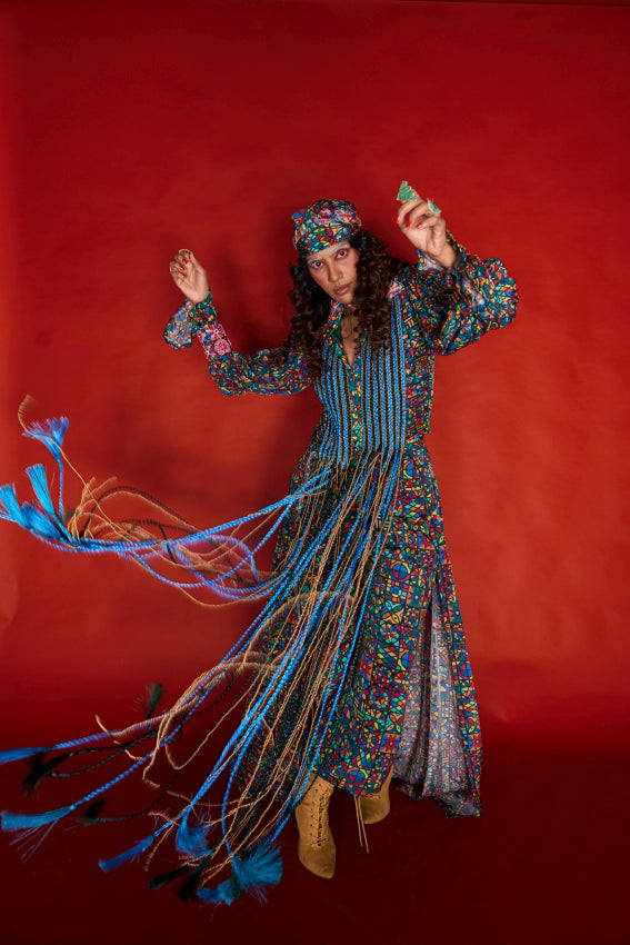 Braided Tile Print Co-ord Set with Balloon Sleeves image 0