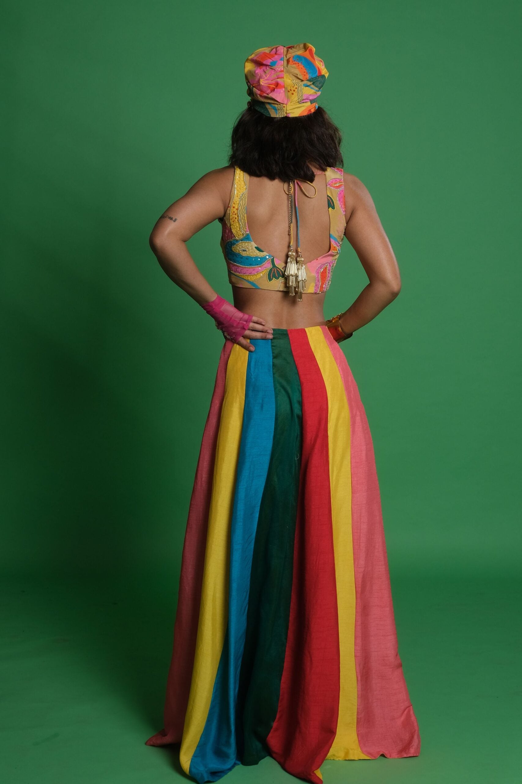 Panelled Multi Kali Lehenga with Croissant Embroidered Blouse image 2