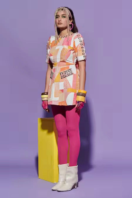 Geometric Print Embroidered Dress image 0