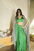 Green Cut Work Cape, Bralette & Sarong – Resort Luxe Meets Indian Artistry image 0