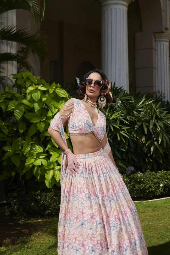 Pink Embroidered Flower Lehenga – Romantic Florals in Timeless Blush image 1