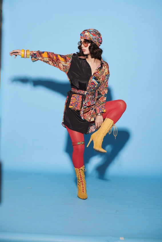 Color Blocked Shirt Dress in Multi Color image 2