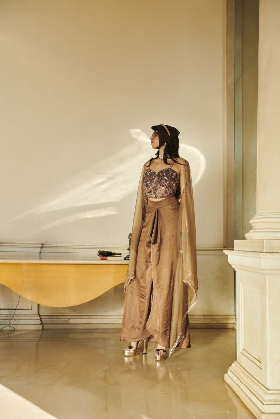 Brown Corset, Sarong & Cape – Sculpted Elegance in Earthy Tones image 0