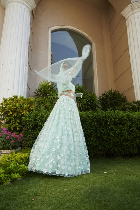 Blue Motif Lehenga, Blouse & Dupatta – Regal Craftsmanship in Motion image 2