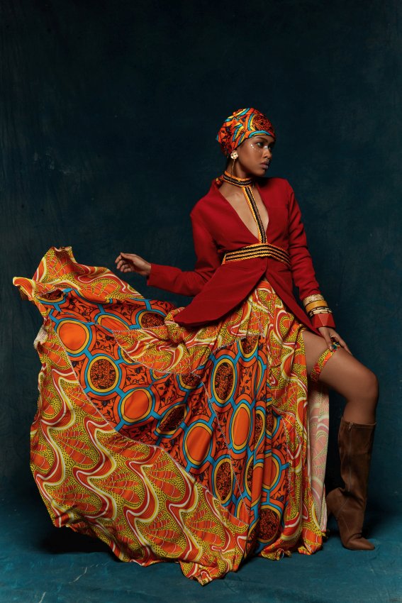 Big orange print ladder lace skirt image 0