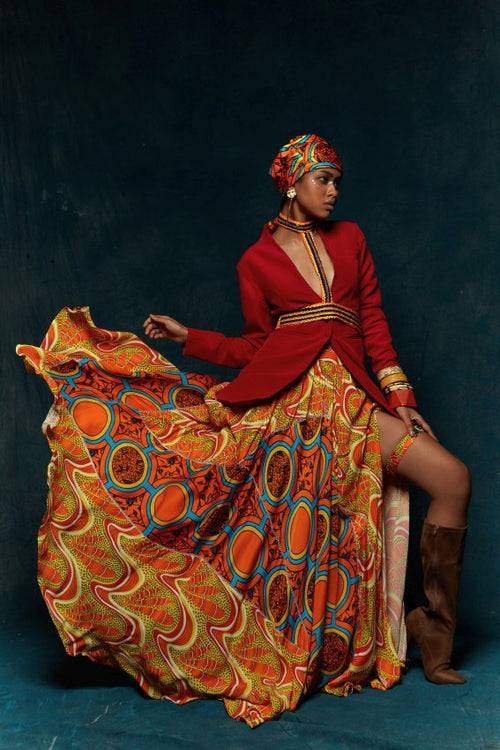 Big orange print ladder lace skirt image 0