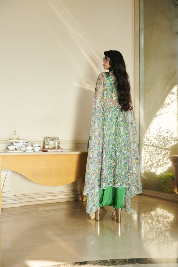 Green Cut Work Cape, Bralette & Sarong – Resort Luxe Meets Indian Artistry image 1