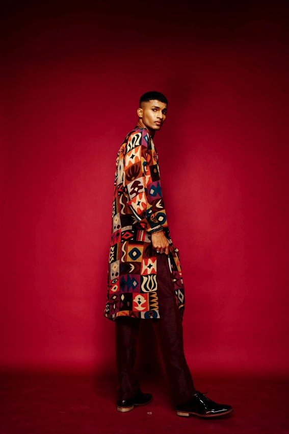 Tribal Maroon Mens Kurta image 2