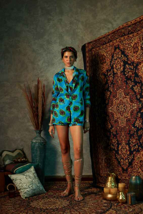 Blue Blotch High Waisted Printed Short image 0