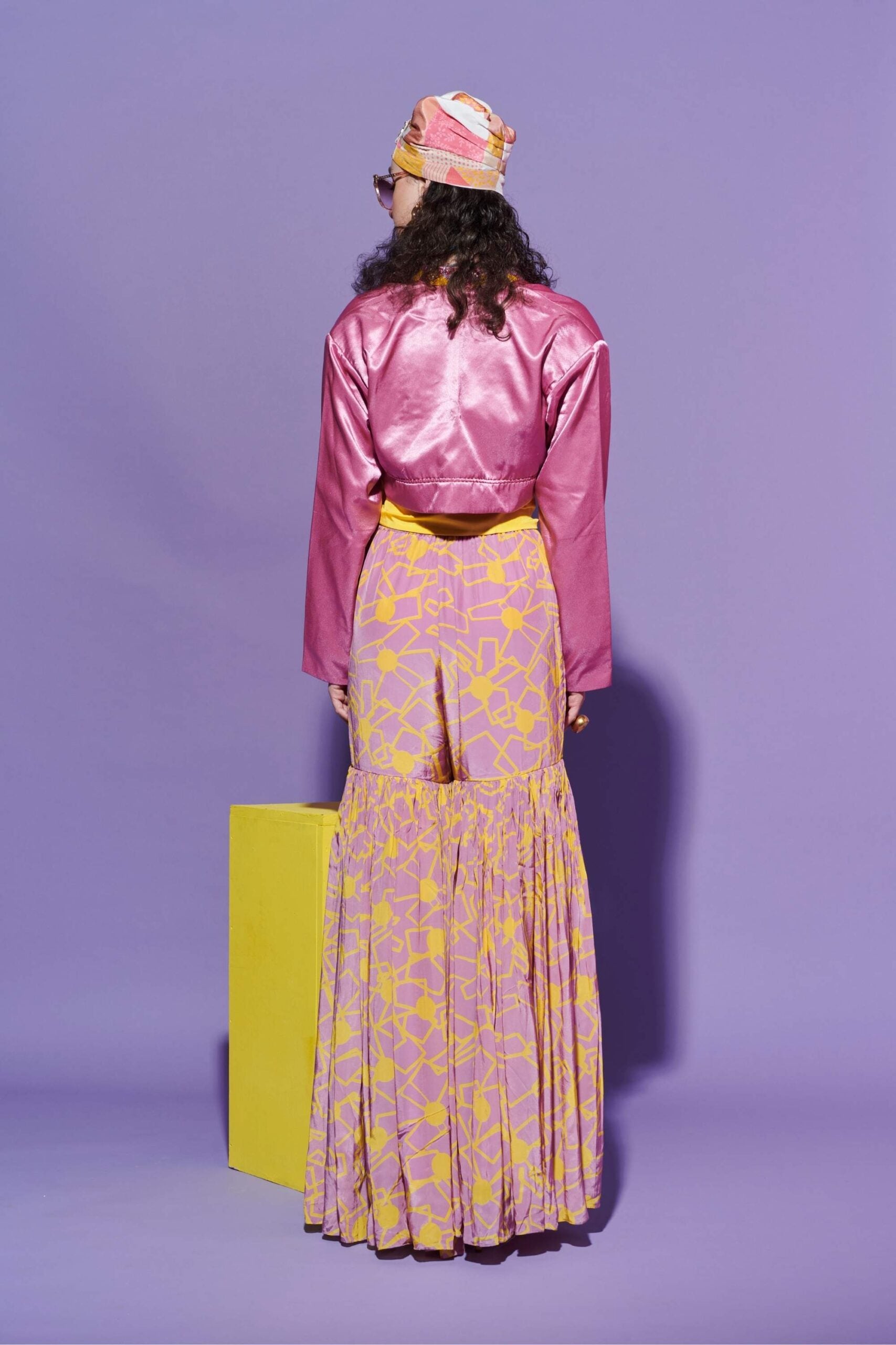 Fan Print Asymmetric Turtleneck Shirt & Sharara Pants Set image 2