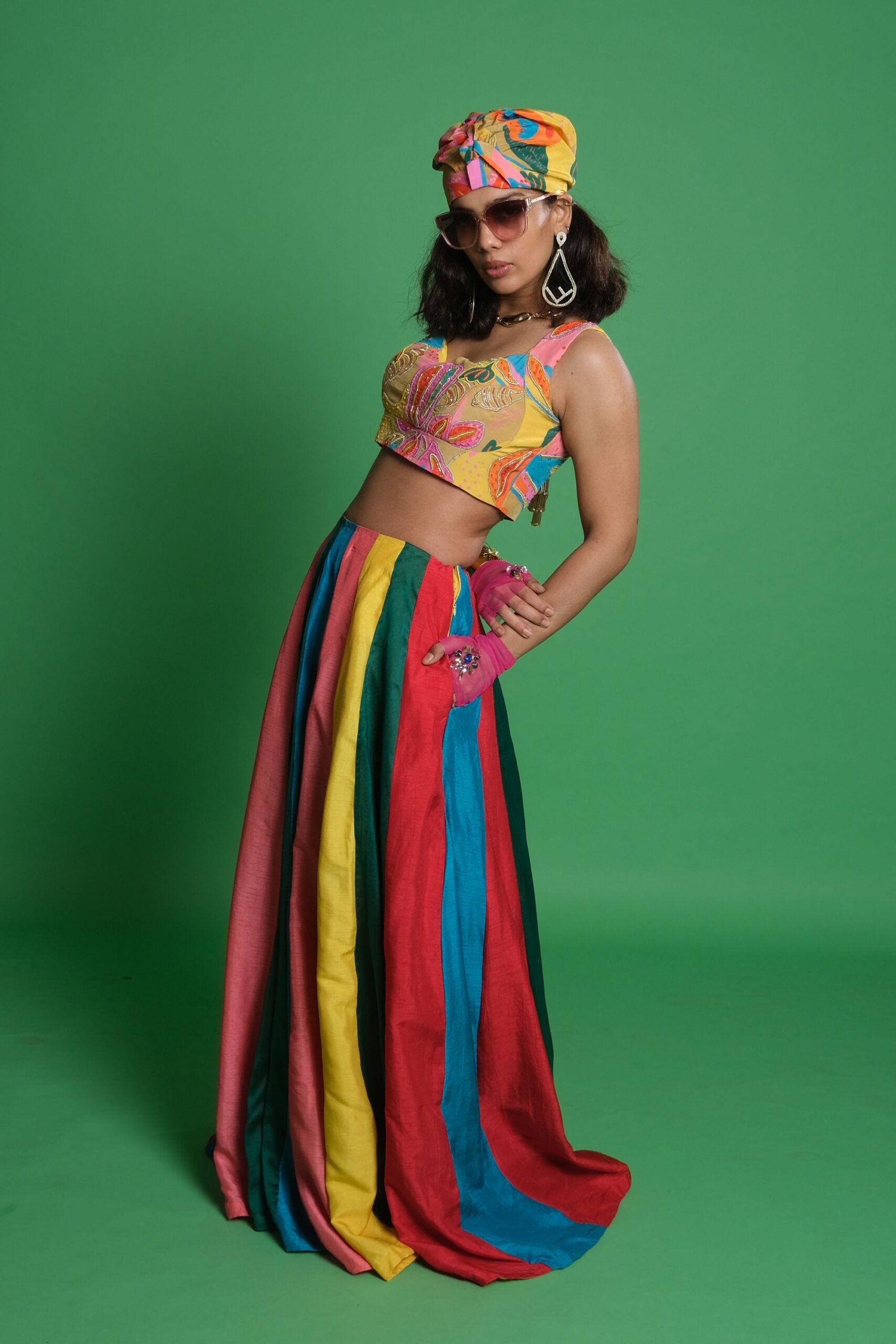 Panelled Multi Kali Lehenga with Croissant Embroidered Blouse image 1