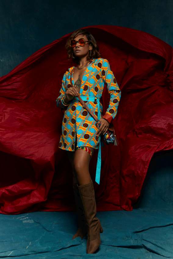 Wave wheel print blazer dress image 0