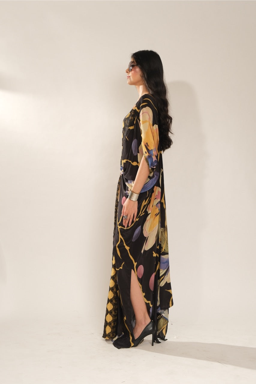 Black Flower Emb Kaftan