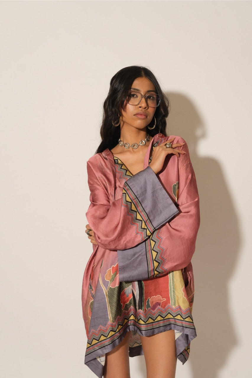 Onion Pink Floral Emb Satin Dress