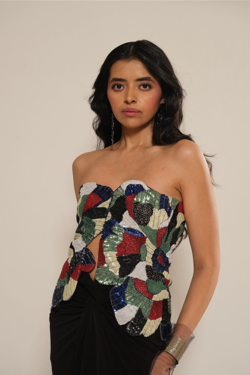 Blue And White Floral Corset
